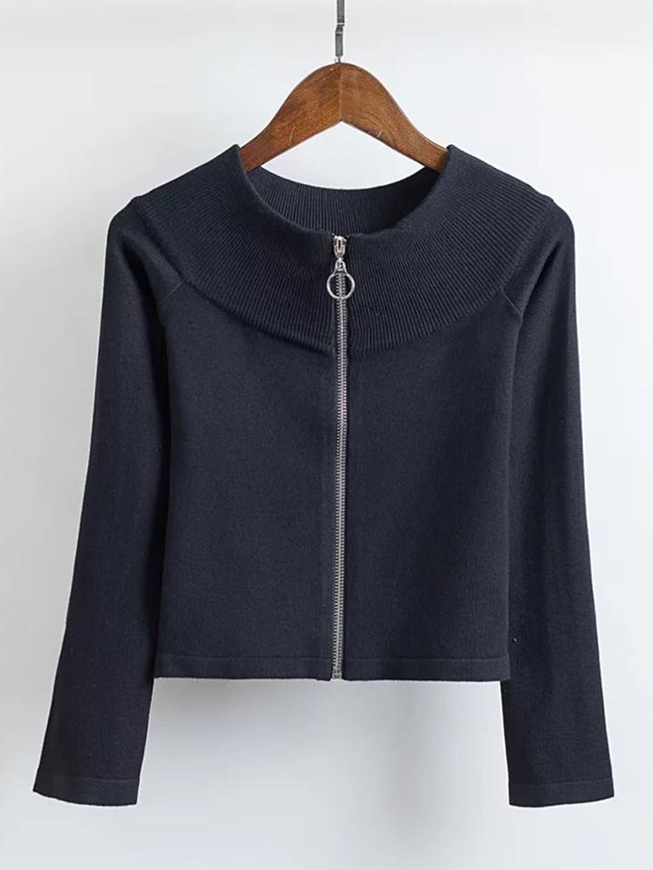 Romwe Zipper Up Crop Coat