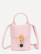 Romwe Button Front Pu Bucket Bag With Handle