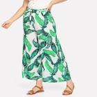 Romwe Plus Palm Tree Print Wide Leg Pants