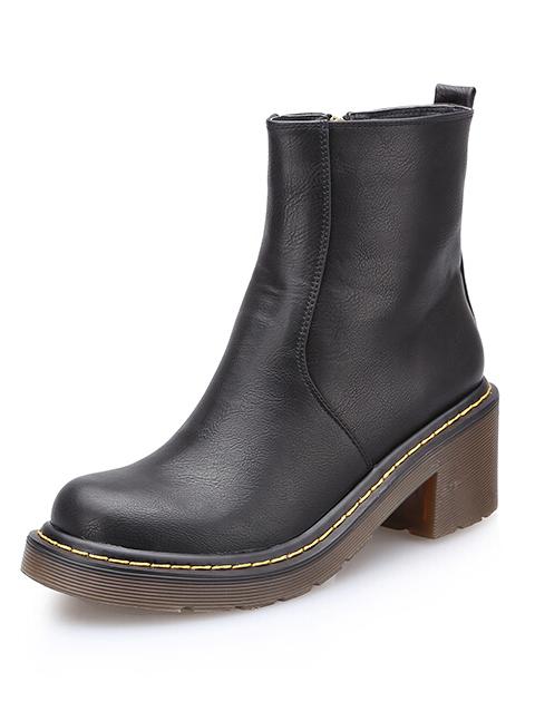 Romwe Black Brush Round Toe Side Zipper Boots