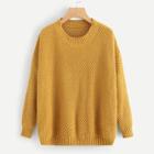 Romwe Plus Solid Round Neck Sweater