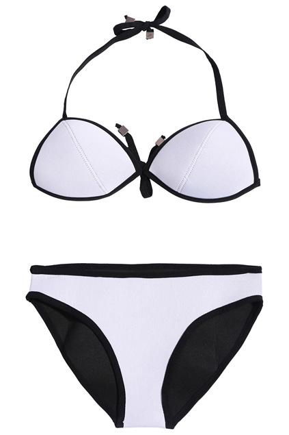 Romwe Halter Contrast Trimming Pink White Bikini