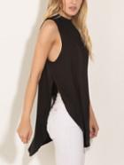 Romwe Black Mock Neck Cutout Slit Side Top