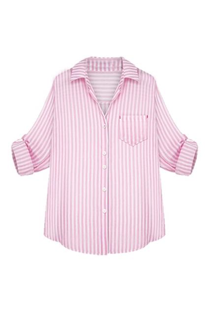 Romwe Striped Rolled-cuffs Casual Shirt