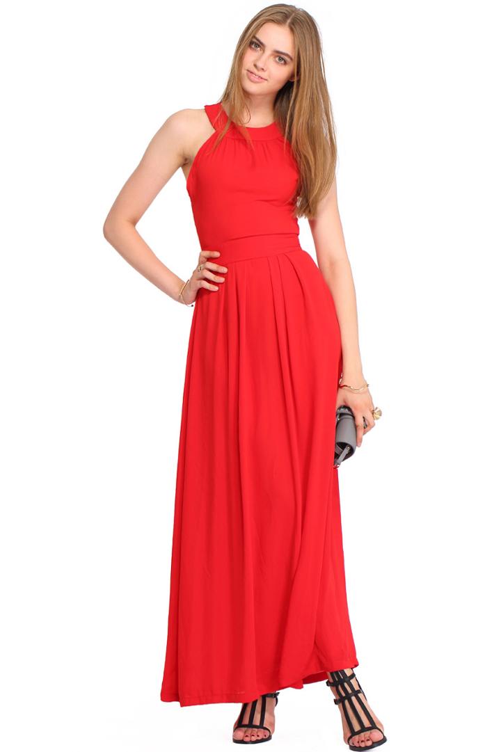 Romwe Romwe Backless Crossed Straps Layered Red Maxi Dress