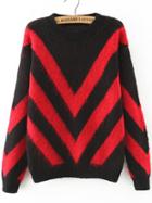Romwe Crew Neck Wave Pattern Red And Black Sweater