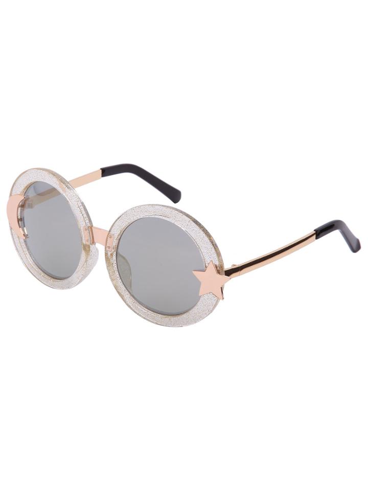 Romwe Gold Star Moon Retro Round Sunglasses