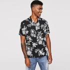 Romwe Guys Notched Floral Print Button Up Detail Shirt