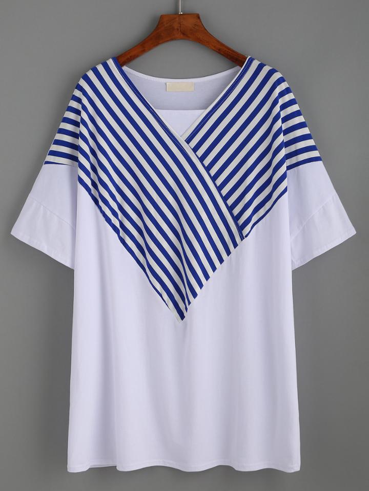 Romwe White Contrast Striped Tee Dress