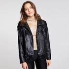 Romwe Fringe Detail Pocket Front Leather Look Jacket