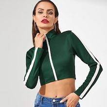 Romwe Zipper Up Crop Jersey Jacket