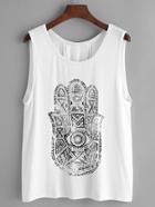 Romwe White Printed Wrap Back Tank Top