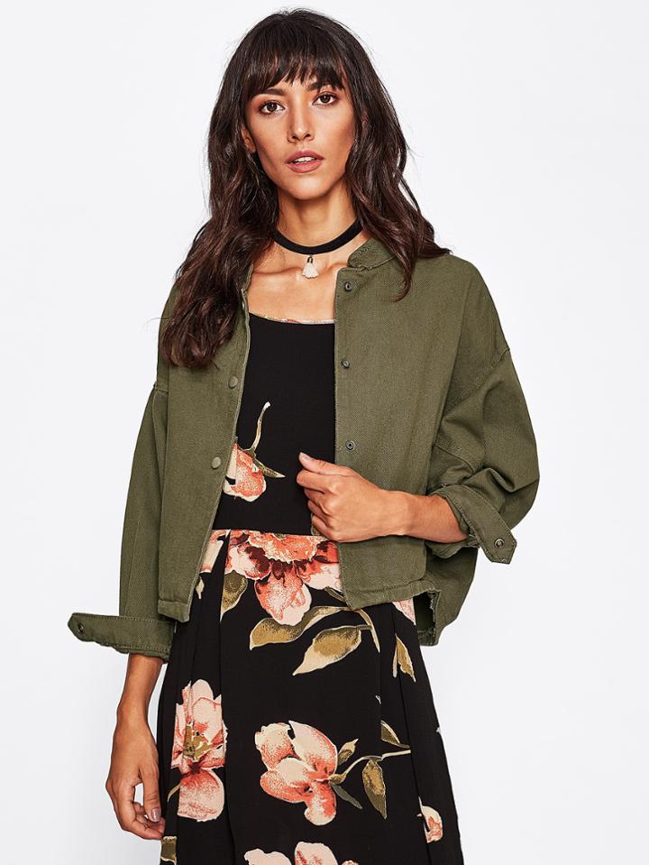 Romwe Drop Shoulder Hoodie Baseball Jacket