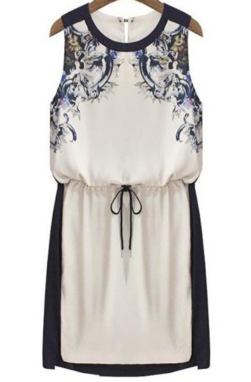 Romwe Colour-block Floral Drawstring Dress