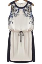 Romwe Colour-block Floral Drawstring Dress