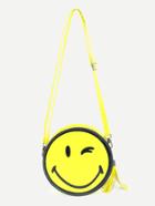 Romwe Yellow Smiling Face Print Tassel Trim Round Crossbody Bag