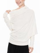 Romwe Turtleneck Bat Sleeve White Sweatshirt With Buttons Back