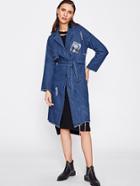 Romwe Frayed Hem Denim Trench Coat