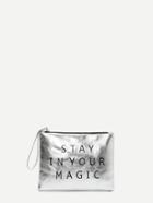 Romwe Letter Print Pu Clutch Bag