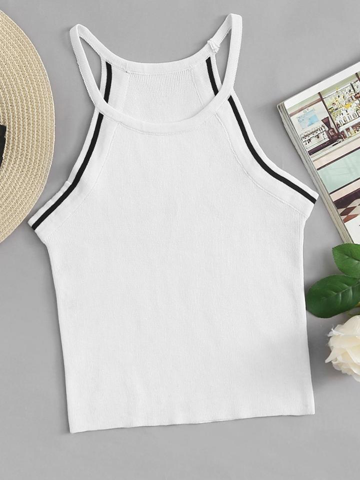 Romwe Contrast Trim Halter Top