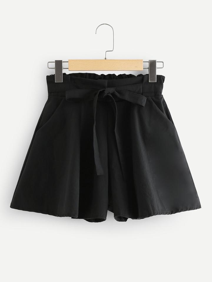 Romwe Ruffle Waist Bow Tie Shorts