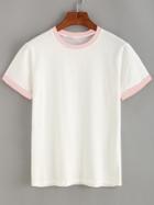Romwe Contrast Trim Plain T-shirt - Pink