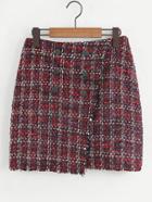 Romwe Double Breasted Plaid Tweed Skirt