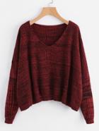 Romwe Marled Knit Laddering Sleeve Jumper