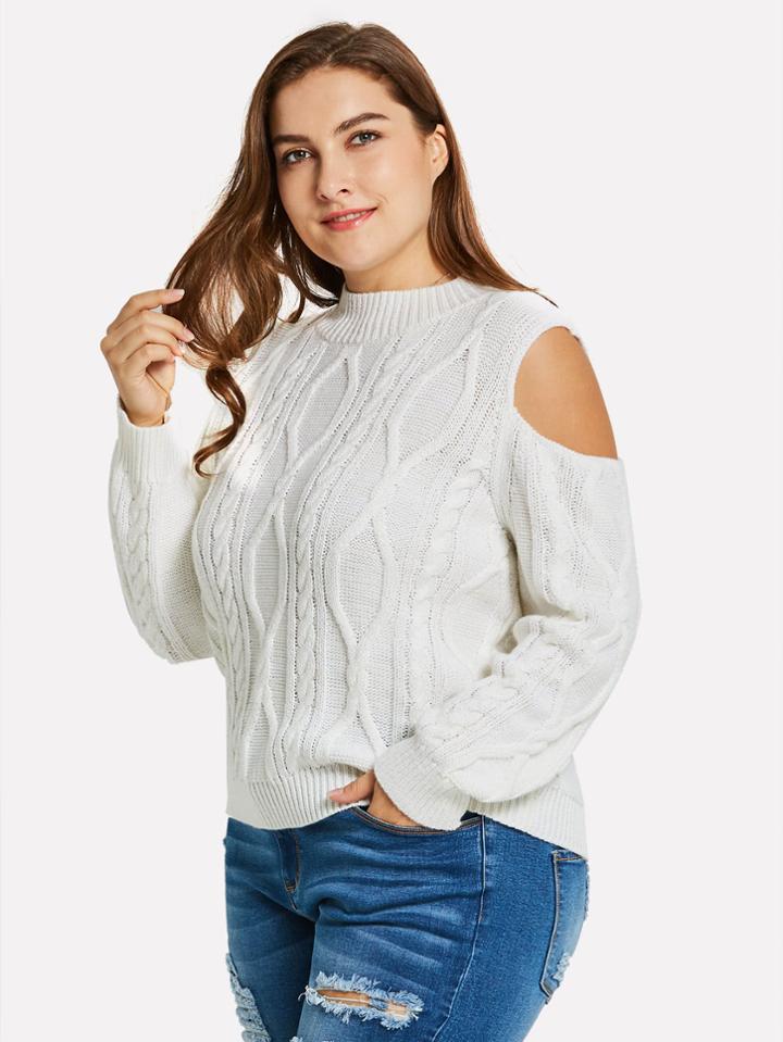 Romwe Open Shoulder Fisherman Sweater