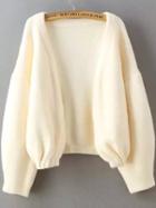 Romwe Lantern Sleeve Crop Beige Sweater Coat