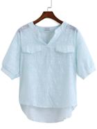 Romwe V Neck Dip Hem With Pockets Blouse