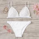 Romwe Crochet Top With Low Rise Bikini Set