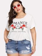 Romwe Letter & Florals Print Tee