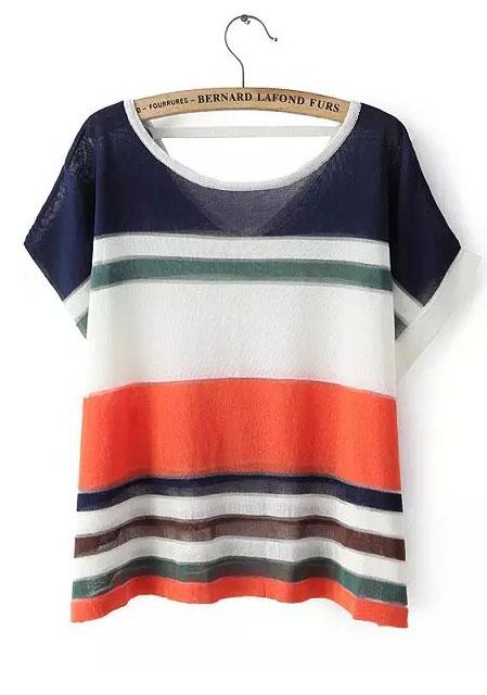 Romwe V Neck Striped Navy Sweater