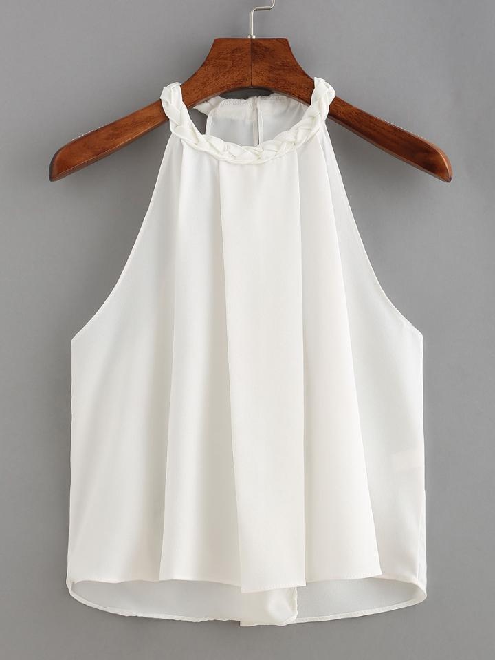 Romwe Braided Halter Neck Chiffon Top