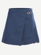 Romwe Navy Pleated Ring Accent A-line Skirt