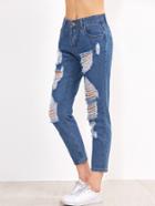 Romwe Blue Ripped Pocket Jeans