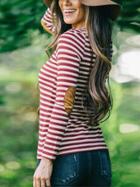 Romwe Striped Elbow Patch Red White T-shirt
