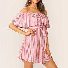 Romwe Striped Off Shoulder Belted Dress