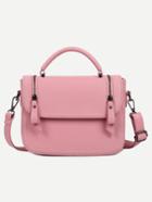 Romwe Pink Faux Leather Zip Embellished Satchel Bag