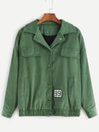 Romwe Green Corduroy Dropped Shoulder Seam Patch Jacket
