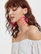 Romwe Hot Pink Square Shaped Drop Earrings