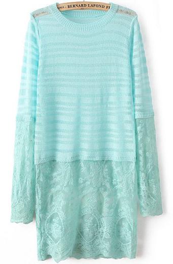 Romwe Sheer Lace Knit Blue Sweater