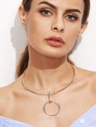 Romwe Silver Plated Metal Circle Hollow Out Choker Necklace