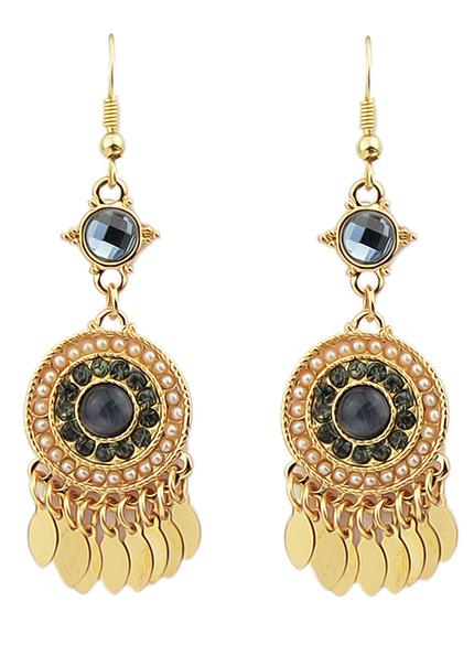 Romwe Black Gemstone Pearl Gold Earrings