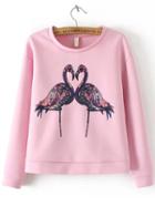 Romwe Crane Print Pink Sweatshirt