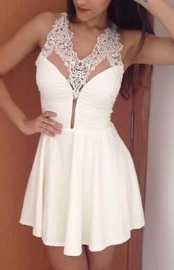 Romwe V Neck Sheer Lace Pleated Dress