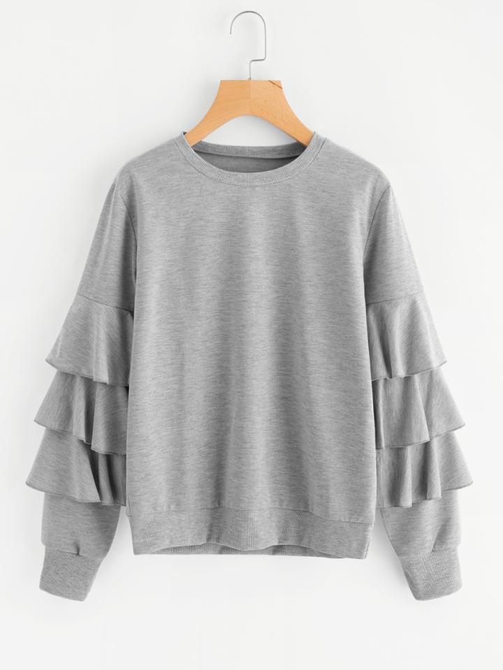 Romwe Tiered Frill Sleeve Sweatshirt