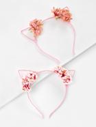 Romwe Cat Ear Flower Decorated Headband 2pcs