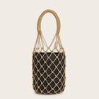 Romwe Woven Net Tote Bag With Drawstring